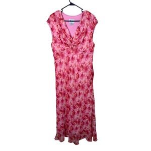K Studio‎ Pink Floral Chiffon Maxi Dress Sleeveless V-Neck Ruched Size 14